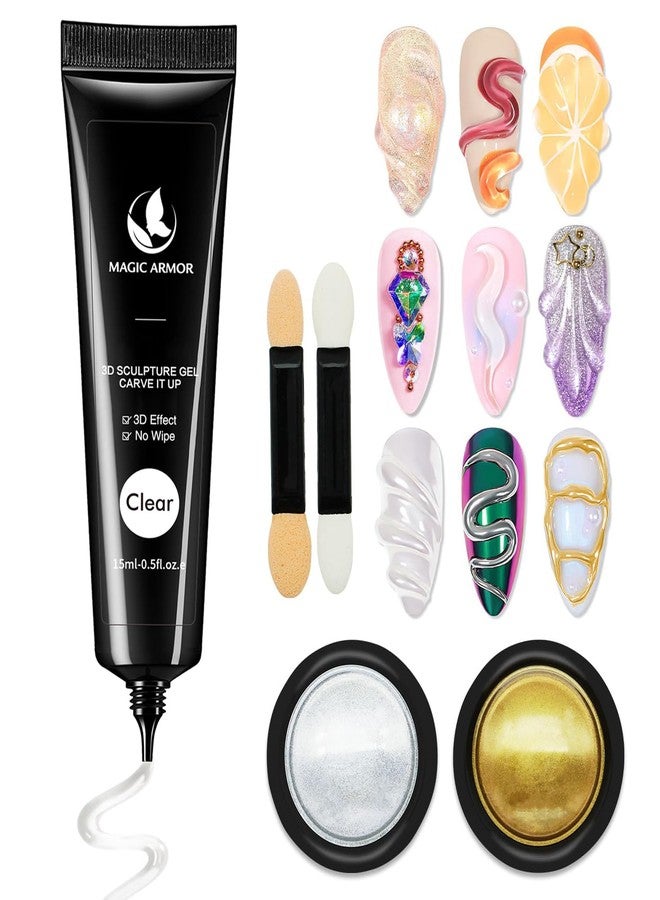 MAGIC ARMOR 15g 3D Nail Gel and Chrome Powder Kit, Sculpting Gel Nail Art Glue for Art Designs DIY Craving Molding for Decoration Manicure Pedicure Use - Image 1